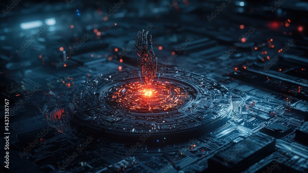 Poster Ai predicting and manipulating data insights digital realm artwork futuristic environment aerial view technology concept