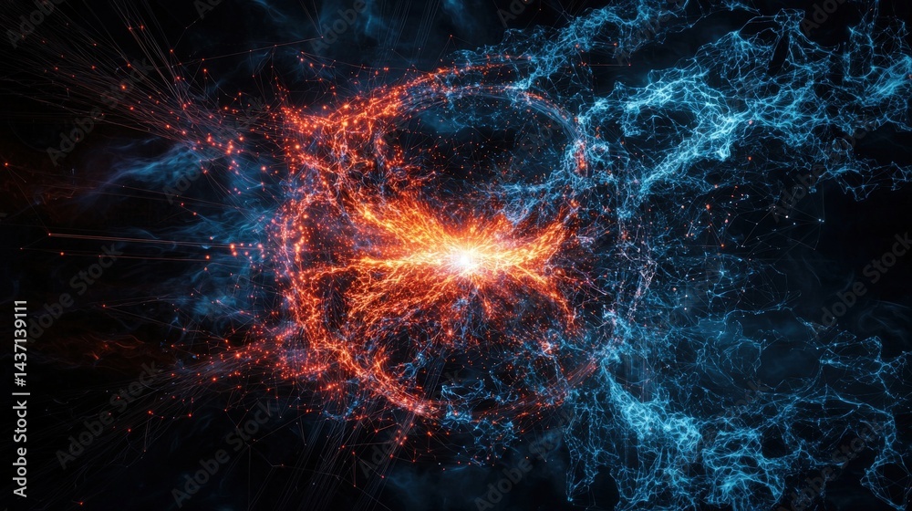 Poster Visualizing intricate alliances a glowing network of connections in an abstract cosmic environment
