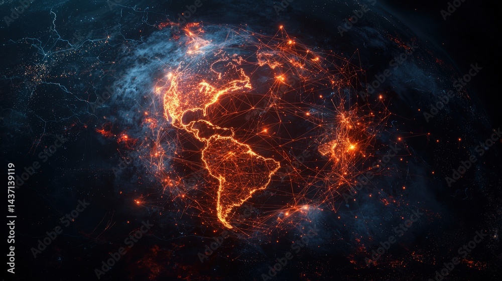 Poster Illuminating global alliances a glowing network visualization of connections across the earth