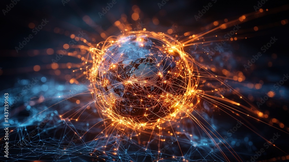 Aufkleber Visualizing global alliances a macro perspective on intricate networks in a futuristic digital art sphere