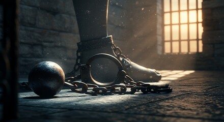 Foot in Shackles with Iron Ball near Cell Window