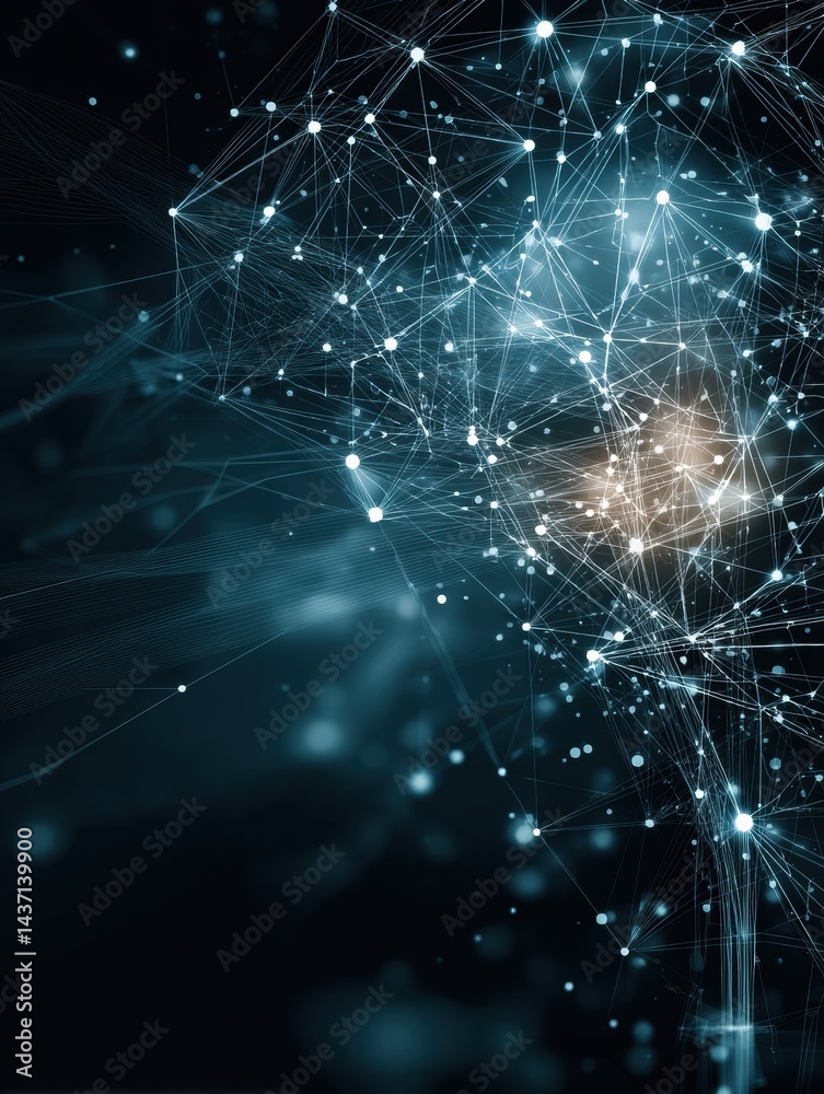 Poster Glowing AI Brain Constructed From Data Points and Neural Connections in a Vast Space Environment