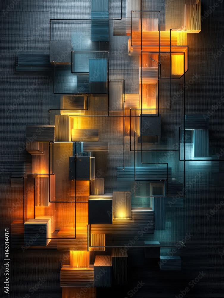 Leinwandbilder Flowchart Evolves Into a Three-Dimensional AI Shape With Luminous Edges Blending Technology and Art