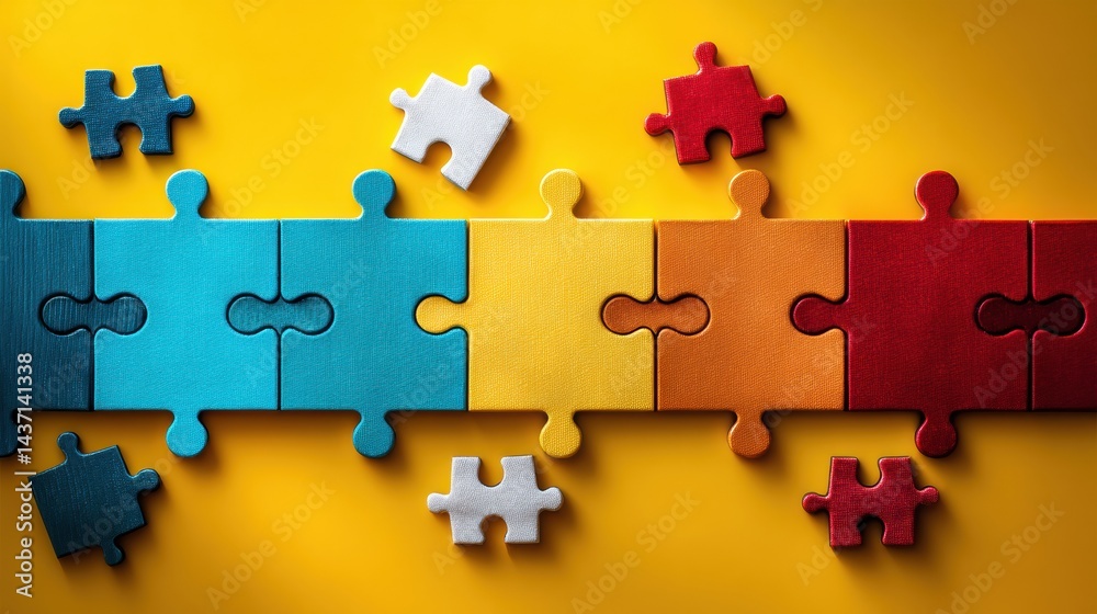 Aufkleber colorful puzzle pieces arranged on a vibrant background representing teamwork and collaboration in a