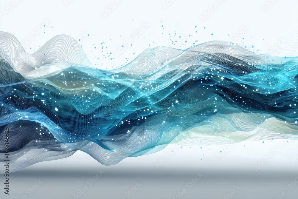Aufkleber Gradient Waves Exhibit Fluid Movement of Data Particles Flowing Smoothly Across a Serene Backdrop