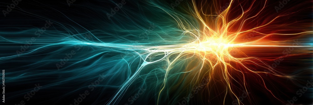 Aufkleber Glowing Energy Source Radiates Vibrant Colors With Neural Tendrils Branching out in a Dynamic Display of Light and Movement