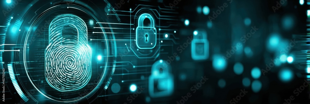Leinwandbilder innovative holographic padlock and fingerprint icon demonstrating advanced security in a cybersecure