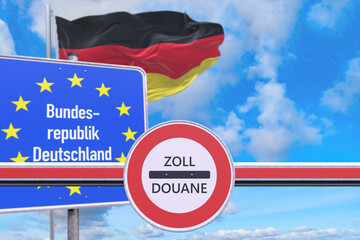 Grenzübergang - Bundesrepublik Deutschland - Zollschild - Schranke- Fahne - Deutschland