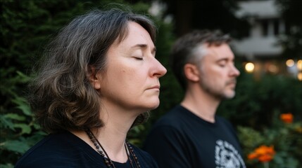 Fototapeta premium Couple Meditating Outdoors Peace Serenity Mindfulness Wellbeing