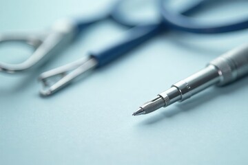 Close-up of veterinary tools on a white surface, clean, surgical