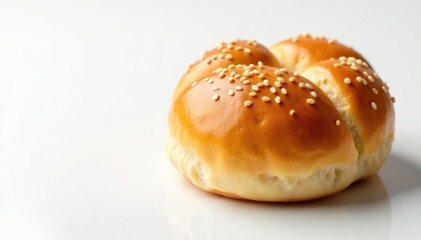 Sesame seed bun, slightly glossy, on white background , high-resolution, ingredient, bun