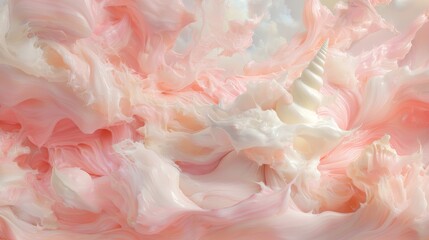 Soft Swirls of Pink and Cream with a White Seashell on a Dreamy Background