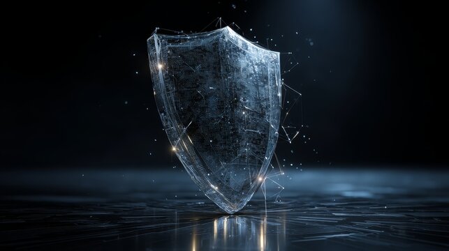 Futuristic glowing shield emitting light, ideal for security, game, or scifi projects
