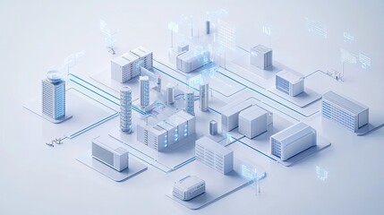 A visual representation of cloud infrastructure, with multiple servers and data pathways.