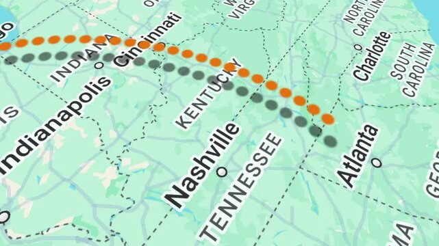 Travel Animation from Chicago to Atlanta with bounce pin location