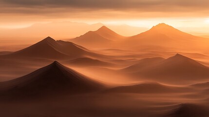 Misty golden mountain peaks sunrise landscape
