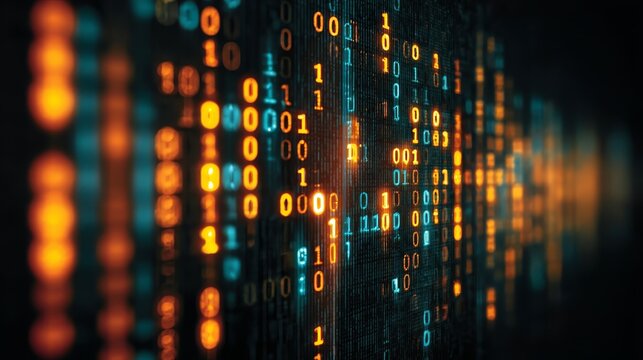 Decoding the digital world, a closeup view of binary code on computer screen closeup