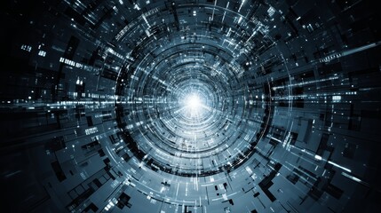 Fototapeta premium Tunnel of light and lines, an immersive visual journey through a dark room