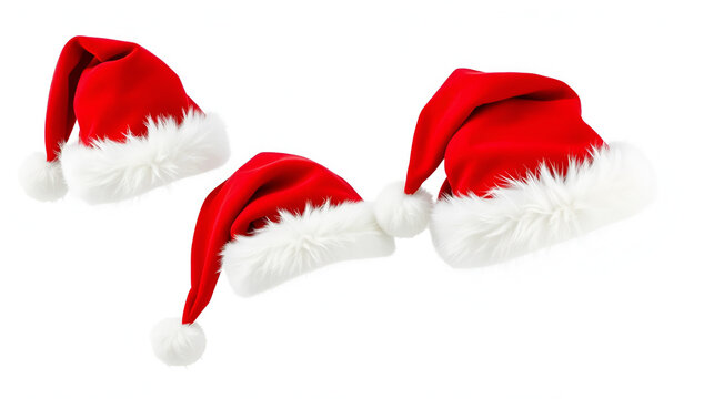 Santa Claus red hat with white fur set isolated transparent png. Christmas holiday decoration. - Powered by Adobe