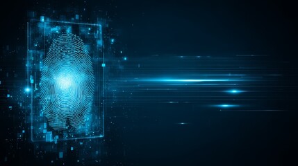 Obraz premium Fingerprint scan on dark background, biometric security and access control