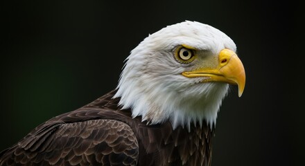Fototapeta premium Close-up of a Bald Eagle Head with White Feathers and Yellow Beak