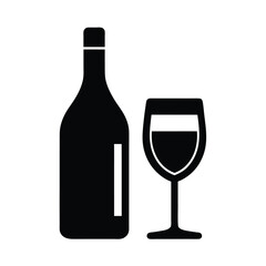 Wine Glass and Bottle Icon Vector Illustration
