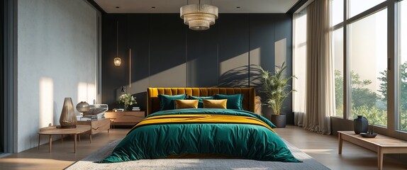 A luxurious modern bedroom at night with a minimalist design-7