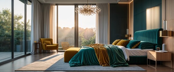 A luxurious modern bedroom at night with a minimalist design-8