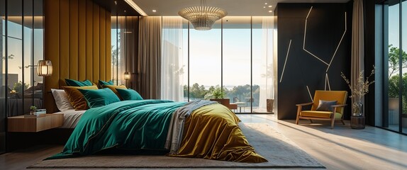 A luxurious modern bedroom at night with a minimalist design-5