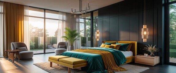 A luxurious modern bedroom at night with a minimalist design-6