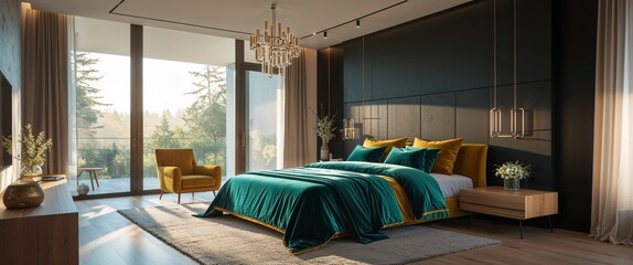 A luxurious modern bedroom at night with a minimalist design-5