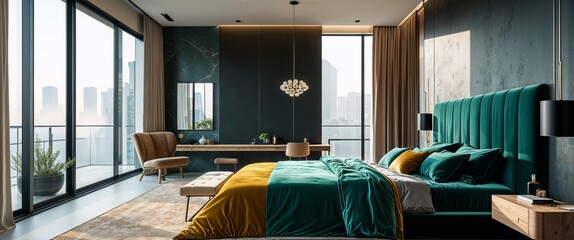 A luxurious modern bedroom at night with a minimalist design-3
