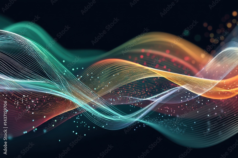 Aufkleber Gradient Waves of Data Particles Create a Mesmerizing Abstract Flow in Vibrant Colors