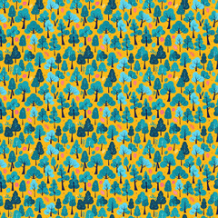 Colorful Tree Pattern on Yellow Background  
