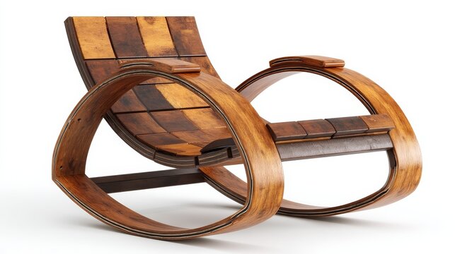 Antique wooden chair encircled by a metal ring, fusion of rustic charm and modern design