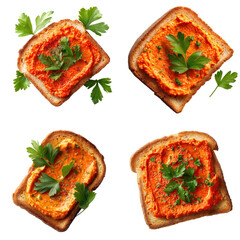 Red Pepper Ajvar Toast, Top View, Isolated