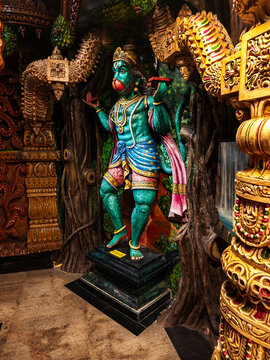Colorful Hanuman statue in Hindu temple