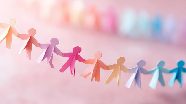 Colorful paper cutouts of people holding hands symbolize unity and diversity