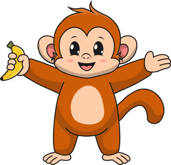 Baby Monkey Character with Cartoon Design. Isolated Vector Illustration.