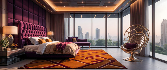 A luxurious modern bedroom at night with a minimalist design-14