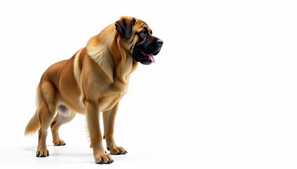 Obraz premium Majestic mastiff, powerful stance, white background, folds, eyes, nose