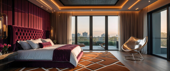 A luxurious modern bedroom at night with a minimalist design-12