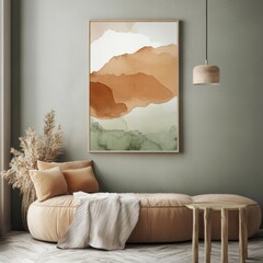 Scandinavian watercolor abstract wall art poster.