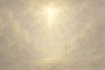 Cross on a Hill with Sun and Clouds