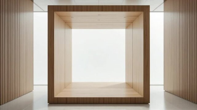 Minimalist Cube Installation in Modern Architecture with Refined Wood Textures