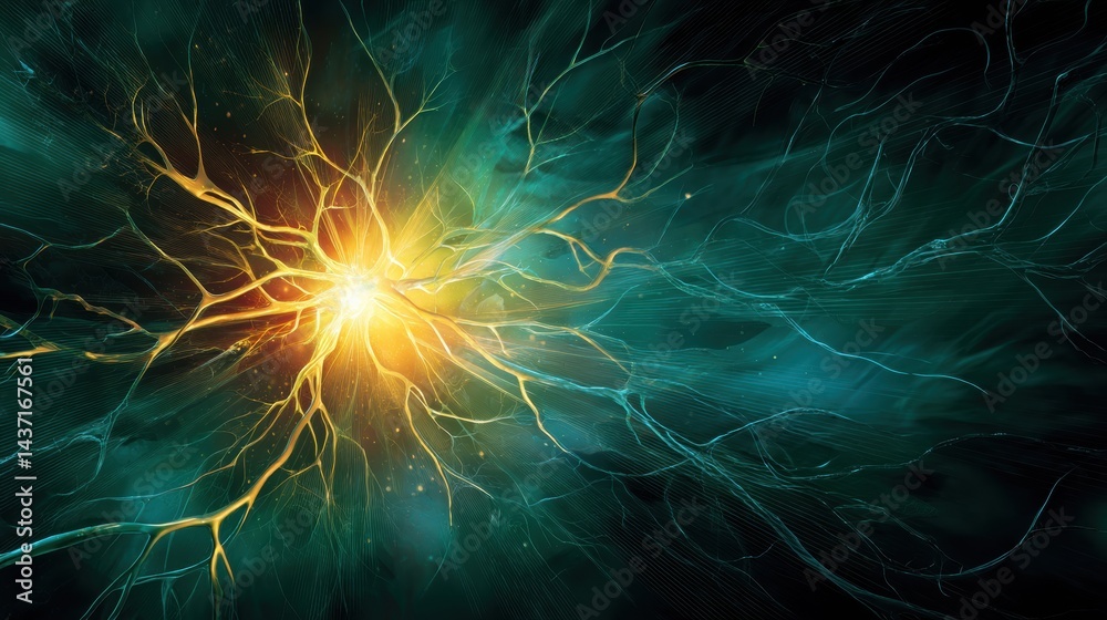 Aufkleber Glowing Energy Source With Neural Tendrils Illuminating the Surroundings in a Captivating Display of Light and Motion