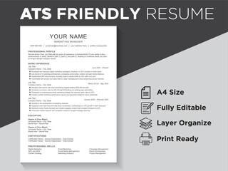 Editable ATS Friendly, ATS CV Format, ATS Resume Layout CV Template for Resume Job Applications