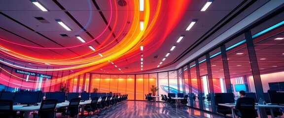 Abstract modern office interior, dynamic lines suggesting growth and leadership, potential, design