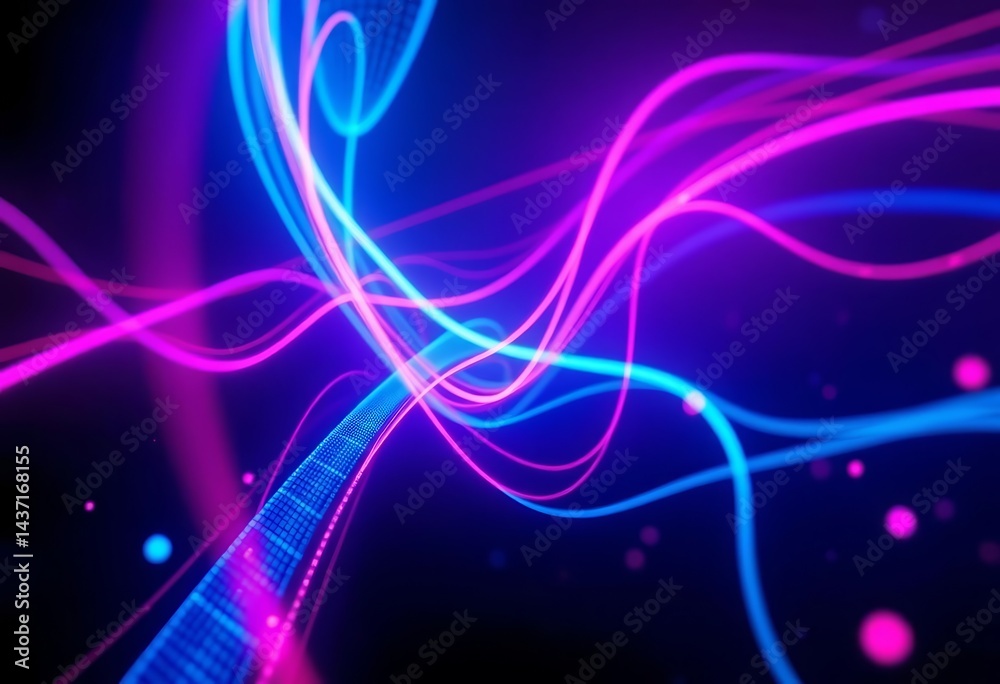 Canvas Prints abstract neon blue and pink digital data streams and glowing light trails flow across a dark backgro