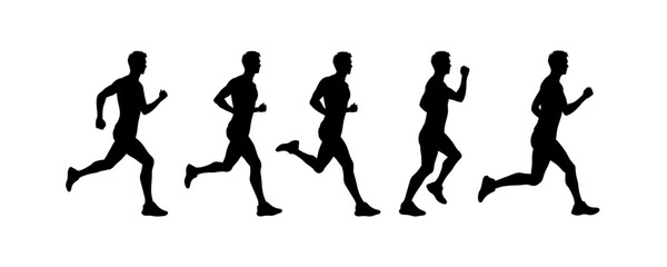 hand-drawn silhouette vector set featuring men in various dynamic running poses.